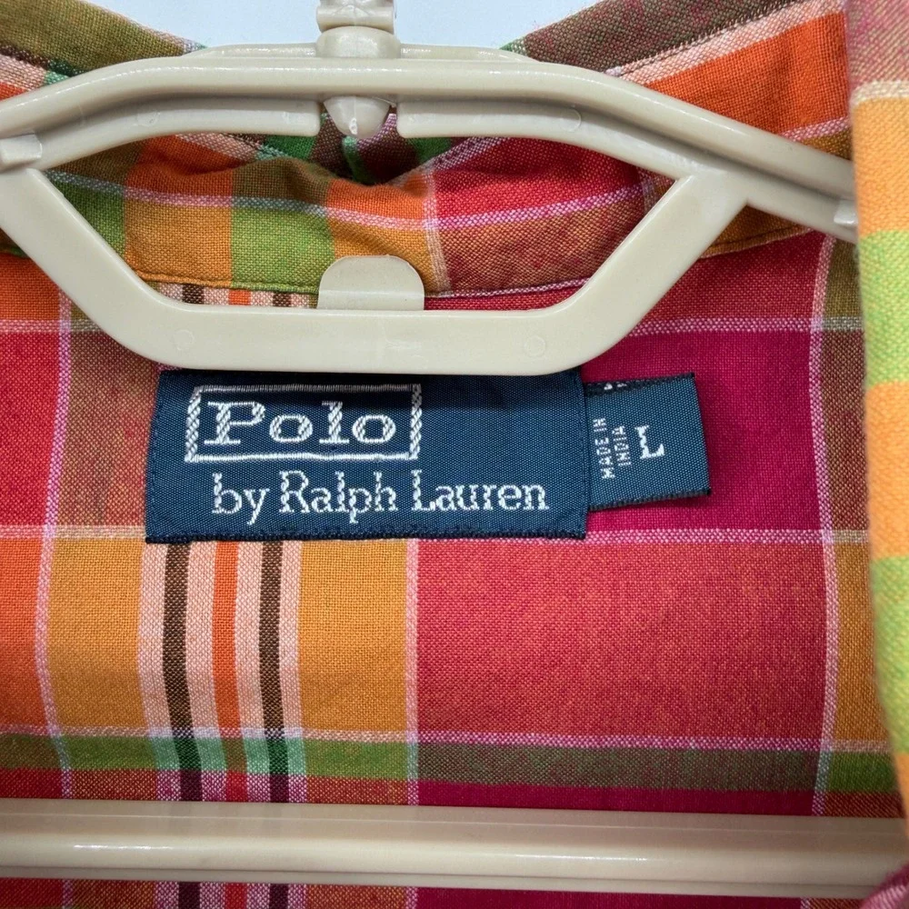 Polo Ralph Lauren Mens Large Plaid Western Shirt Pearl Snap Cotton Multi Color
